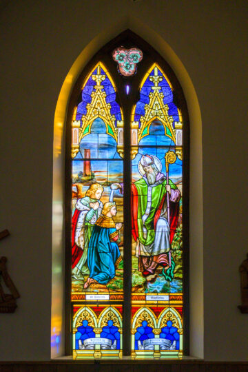 Historic cornerstone of Holy Trinity Catholic Church in Okarche Oklahoma.