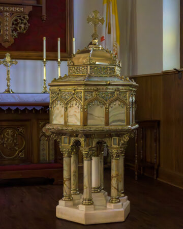 Architectural arch detail at Holy Trinity Catholic Church in Okarche Oklahoma.