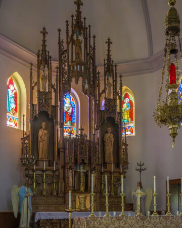 Religious statues and interior decor at Holy Trinity Catholic Church in Okarche OK.
