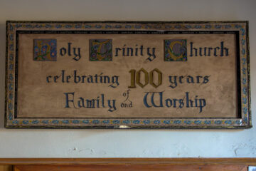 Detailed view of the pulpit at Holy Trinity Catholic Church in Okarche Oklahoma.