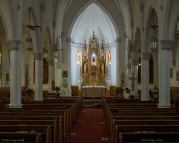 Detailed view of the church altar at Holy Trinity Catholic Church in Okarche Oklahoma.