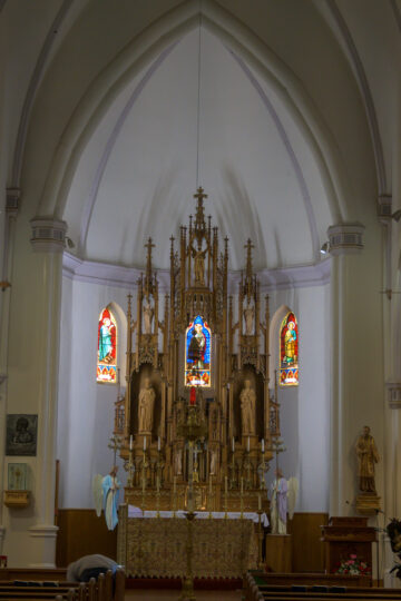 Religious baptismal font at Holy Trinity Catholic Church in Okarche Oklahoma.