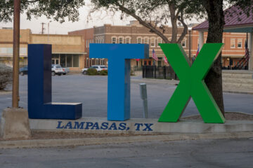 A quiet residential street in Lampasas, Texas.