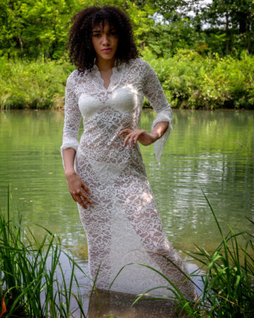 Lina at Pillsbury Crossing waterfall with scenic landscape views and natural river scenery